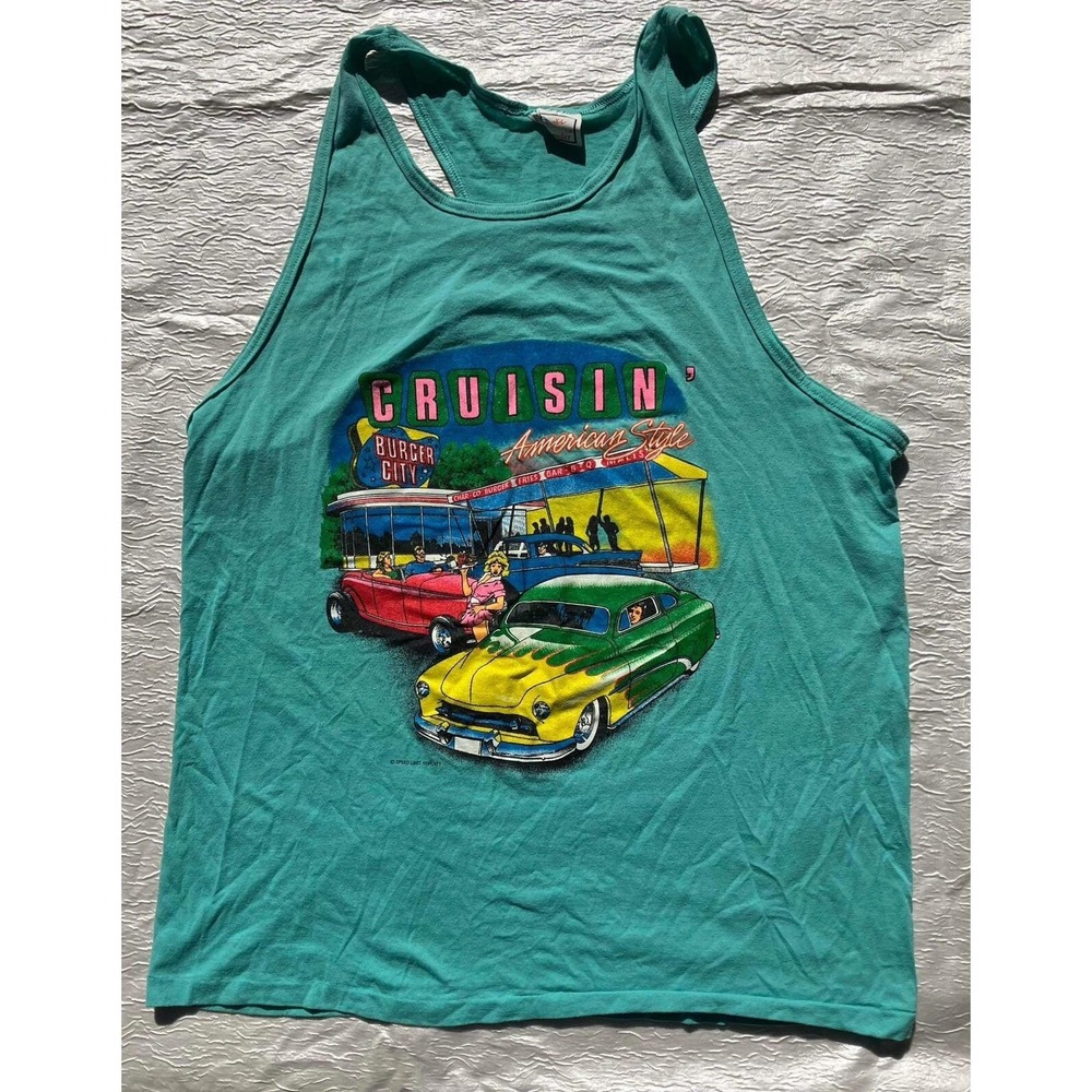 Men's XL Tank Shirt Cruisin' American Style 1950s Burger Joint 1950s MCM Style